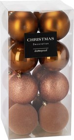Sada 16 ks plastových vánočních baněk LULI  8 cm hnědá