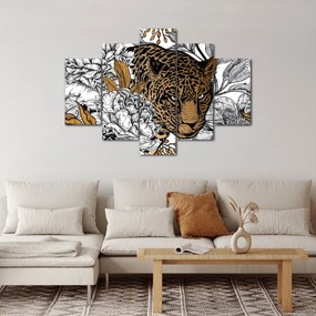 Obraz - Leopard medzi kvetmi (150x105 cm)