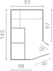 Rohová šatníková skriňa Nano, dub/grafit