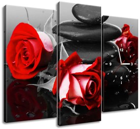 Gario Obraz s hodinami Roses and spa - 3 dielny Rozmery: 30 x 90 cm