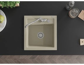 Mexen Vito, granitový drez 490x520x210 mm, 1-komorový a drezová batéria Carla, béžová, 6503-69-670700-00