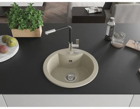 Mexen Diego, 1-komorový granitový drez 488x488x167 mm a drezová batéria Flora, béžová, 6512-69-670401-07