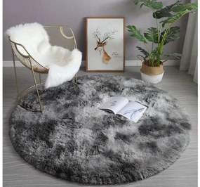 Tmavosivý okrúhly shaggy koberec Ombre Rozmer: 300