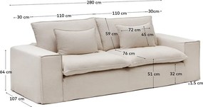 Béžová ľanová pohovka 280 cm Anarela – Kave Home