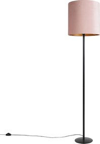 Stojaca lampa čierna s ružovým zamatovým tienidlom so zlatom 40 cm - Simplo