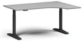 Výškovo nastaviteľný stôl, elektrický, 675-1325 mm, rohový pravý, doska 1600x1200 mm, čierna podnož, sivá