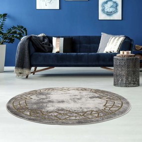 Dekorstudio Moderný okrúhly koberec NOA - vzor 9337 zlatý Priemer koberca: 120cm