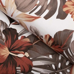 Biante Vankúš valec bonbon Sandra SA-441 Hnedo-tehlové kvety a listy monstery 15x100 cm