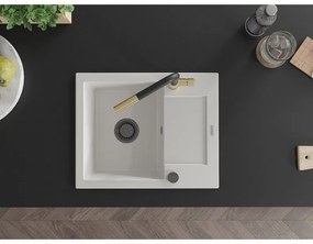 Mexen Enzo, 1-komorový granitový drez 576x465x174 mm a drezová batéria Flora, biela, 6506-20-670401-57-B