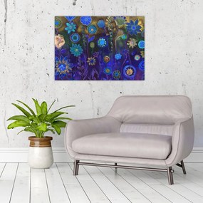 Sklenený obraz tmavomodrých kvetov (70x50 cm)