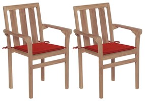 Záhradné stoličky 2 ks červené podložky teakový masív