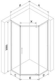 Mexen Exo, päťuholníkový sprchový kút s výklopnými dverami 80 x 80 cm, 6mm číre sklo, čierny profil, 812-080-080-70-00
