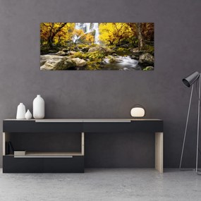 Obraz - Vodopády v jesennej krajine, žlté (120x50 cm)