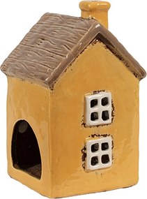 Žltý keramický svietnik na čajovú sviečku domček Amster Village - 9*9*15 cm