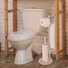 Erga Sisu, držiak na toaletný papier so zásobníkom a WC kefou 3v1, biela-hnedá, ERG-YKA-P.SISU-WHT-B