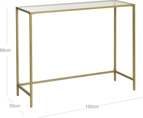 Moderný konzolový stolík sklenený, zlatá farba