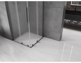 Mexen Velar L Duo, sprchový kút s posuvnými dverami 90 x 90 cm, 8mm sklo námraza, brúsený grafit, 871-090-090-02-33-66