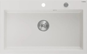 Mexen Elix žulový drez 1-komorový 800 x 500 mm, biely, sifón chróm - 6527801005-20