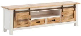 furniture-nabytek.cz - Masívny TV stolík Capera z borovice a MDF, lakovaný, biela/hnedá