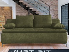 Rozkladacia pohovka na trvalé spanie Sweet, olivovo zelená látka