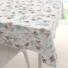 Biante Bavlnený štvorcový obrus Sandra SA-451 Žlto-hnedo-mintové ruže na bielom 130x130 cm