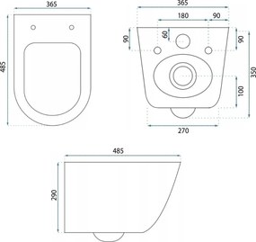 Rea Carlo Mini, závesné záchodová misa Tornado Rimless 485x365x350 mm + WC sedadlo, biela lesklá, REA-C8770