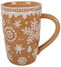 Hnedý vysoký hrnček Snowflakes - 14*10*15 cm / 575 ml