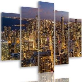 Obraz na plátně pětidílný Noc ve městě Chicago - 200x100 cm