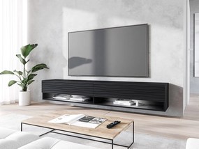 Závesná TV skrinka Adenuk 140 MDF (čierna + čierna vlna) (s LED RGB osvetlením). Vlastná spoľahlivá doprava až k Vám domov. 1106329