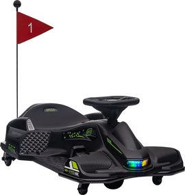HOMCOM Detské elektrické go-kart 12V 3-8 km/h Drift kart s drift módom, pomalý štart, go-kart s osvetlením a hudbou, bezpečnostným pásom pre deti od 8
