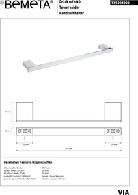 Bemeta Design VIA: Držiak uterákov, 410 mm - 135004022
