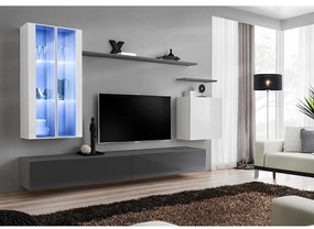 Obývacia stena Switch Sklo +LED XII Biely/Grafit