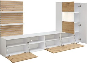 Obývacia stena Heathrow, biela/dub artisan, s osvetlením