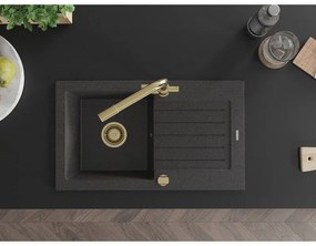 Mexen Pablo, granitový drez 752x436x161 mm, 1-komorový a zlatá batéria Duero, čierna škvrnitá, 6510-76-671600-50