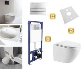 Erga Erga, závesný set pod omietku Laveo Akan + závesná WC misa Lily+ s toaletným sedadlom z duroplastu + splachovacie tlačidlo, biela lesklá, ERG-SETLAVLILYWHCR