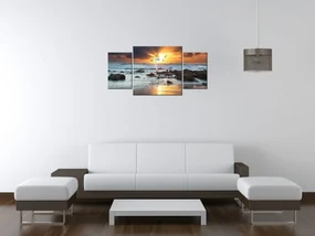 Gario Obraz s hodinami Západ slnka nad oceánom - 3 dielny Rozmery: 100 x 70 cm