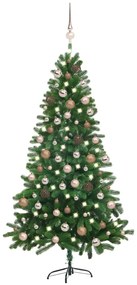 Umelý vianočný stromček s LED a súpravou gulí 180 cm zelený 3077641