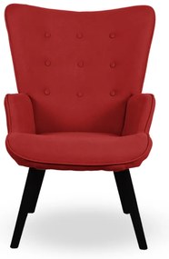 Kreslo ušiak CORDU + taburet — masív, látka, čierna / červená