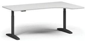 Výškovo nastaviteľný stôl OBOL, elektrický, 675-1325 mm, ľavý/pravý, doska 1800x1200 mm, čierna zaoblená podnož, biela