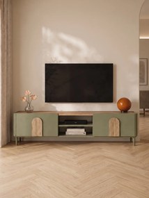 TV stolík Amilio 220 cm na nožičkách - eukalyptus / dub baltic dune / dub prírodný