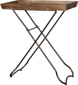 Hnedý odkladací skladací stolík s dreveným podnosom - 70*35*80 cm