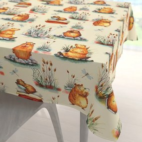 Biante Detský bavlnený štvorcový obrus Sandra SA-710 Kapybary na krémovom 150x150 cm