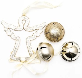 DECOLED Závesná dekorácia z akrylu, anjel, 9,5 cm s tromi 4 cm zvončekmi