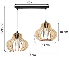 Závesné svietidlo TIMBER 3, 2x drevené tienidlo