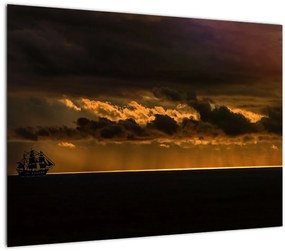 Obraz plachetnice pri západe slnka (70x50 cm)
