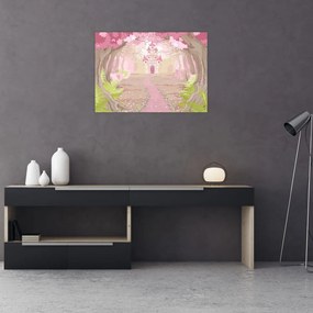 Sklenený obraz - Cesta do ružového kráľovstva (70x50 cm)