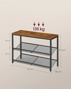 VASAGLE stojan na topánky 8x75x53cm, hnedý–tintový čierny