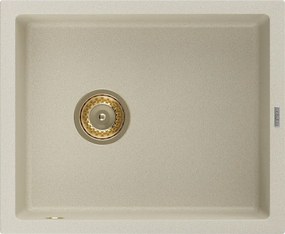 Mexen Pedro granitový drez s 1 komorou 560 x 460 mm, béžový, sifón zlatý - 6508561000-69-G
