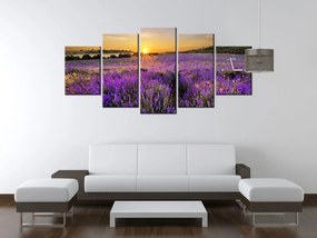 Gario Obraz s hodinami Levanduľové pole - 5 dielny Rozmery: 150 x 105 cm