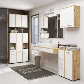Kúpeľňová skrinka FIN H934 W64 2D dub artisan / biela